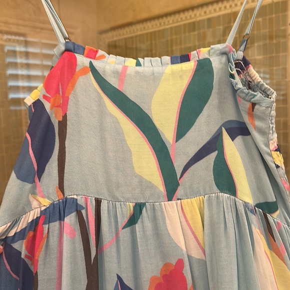 Oliphant Smocked Back Blue Botanica Maxi Dress; Size XS - Picture 5 of 7